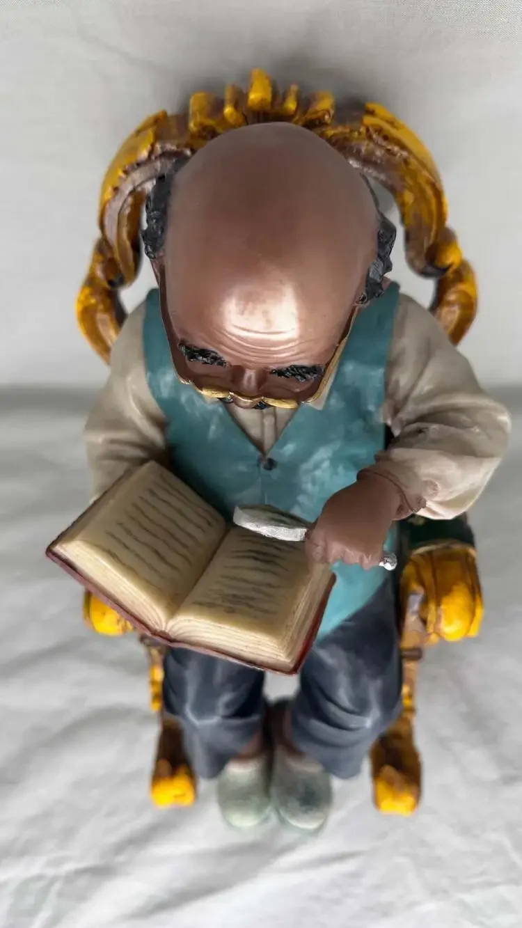Vintage American Elderly Grandfather Reading a Book in Rocking Chair Figurine